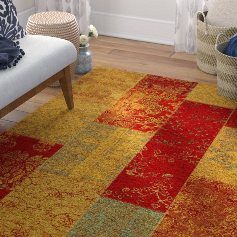 House Additions Rosmore Velour Red/Yellow Area Rug & Reviews Wayfair